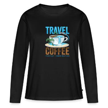 Travel Coffee Perfect Combination Travel Gift - Women's Premium Organic Long Sleeve Shirt - black - Front - Julia (174cm)