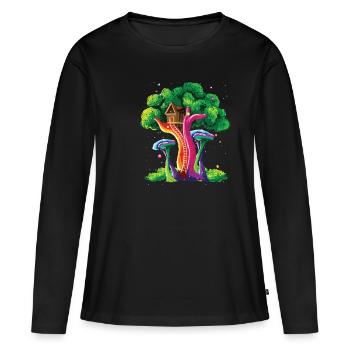 Tree Forest Wilderness Colorful Art Vivid Color Gift - Women's Premium Organic Long Sleeve Shirt - black - Front - Julia (174cm)
