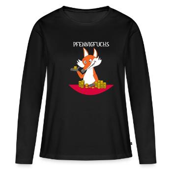 Pfennigfuchs Idée cadeau argent jeu de mots drôle - T-shirt manches longues Premium bio Femme - noir - Devant - Julia (174cm)