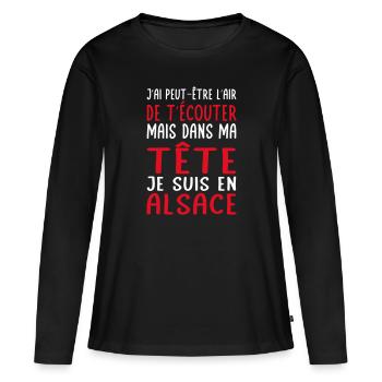 Dans ma tête je suis en Alsace - T-shirt manches longues Premium bio Femme - noir - Devant - Julia (174cm)