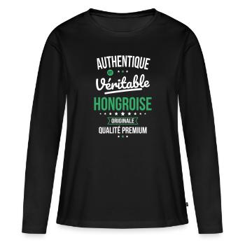 Authentique et véritable Hongroise - Originale - T-shirt manches longues Premium bio Femme - noir - Devant - Julia (174cm)