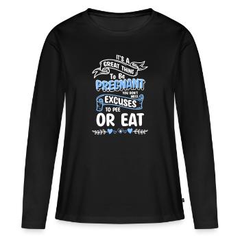 Schwangerschaft - Frauen Premium Bio Langarmshirt - Schwarz - Vorne - Julia (174cm)