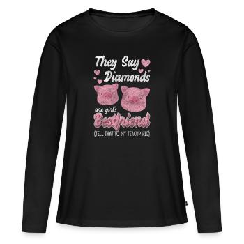 Schweinchen Winzig Ferkel Schwein - Frauen Premium Bio Langarmshirt - Schwarz - Vorne - Julia (174cm)