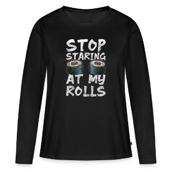 Japanisch Niedlich Soja Esskultur - Frauen Premium Bio Langarmshirt - Schwarz - Vorne - Julia (174cm)