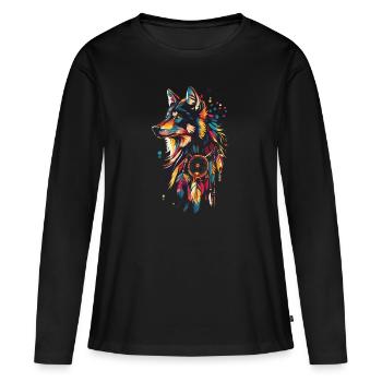 Wolf Traumfänger - Frauen Premium Bio Langarmshirt - Schwarz - Vorne - Julia (174cm)