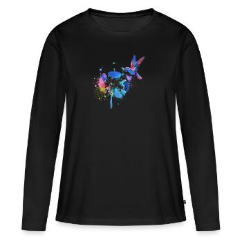 colibri, graffiti, peinture, fleurs, oiseau, fleur, coloré - T-shirt manches longues Premium bio Femme - noir - Devant - Julia (174cm)