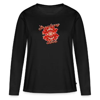 amour fraise, fraise, fraises, rétro, vintage - T-shirt manches longues Premium bio Femme - noir - Devant - Julia (174cm)