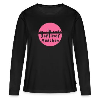 berlin, skyline, kreis, scherenschnitt,berlinerin - Frauen Premium Bio Langarmshirt - Schwarz - Vorne - Julia (174cm)