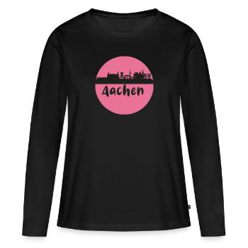scherenschnitt,aachen,rosa,stadt,skyline - Frauen Premium Bio Langarmshirt - Schwarz - Vorne - Julia (174cm)
