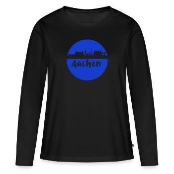 scherenschnitt,aachen,blau,stadt,skyline - Frauen Premium Bio Langarmshirt - Schwarz - Vorne - Julia (174cm)