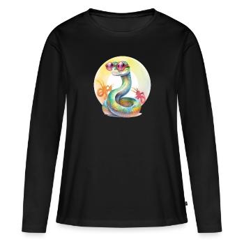 Colorful cool snake with sunglasses - Women's Premium Organic Long Sleeve Shirt - black - Front - Julia (174cm)