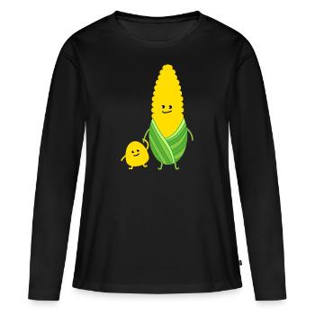 Mais mit Kind - Frauen Premium Bio Langarmshirt - Schwarz - Vorne - Julia (174cm)