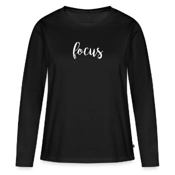 Focus Gym Motivation - Gym Workout Fitnessretro - Frauen Premium Bio Langarmshirt - Schwarz - Vorne - Julia (174cm)