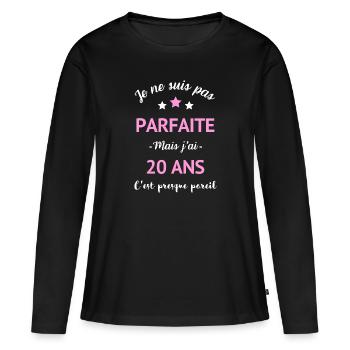 Anniversaire femme 20 ans humour - T-shirt manches longues Premium bio Femme - noir - Devant - Julia (174cm)