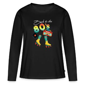 Retro Rollschuhe 80er Jahre - Frauen Premium Bio Langarmshirt - Schwarz - Vorne - Julia (174cm)