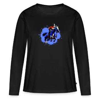 Équitation,Cavalier,Course,Équitation,Tournoi d’équitation - T-shirt manches longues Premium bio Femme - noir - Devant - Julia (174cm)
