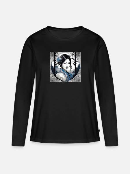 manga,anime,gothic,blaue augen,ornament - Frauen Premium Bio Langarmshirt - Schwarz