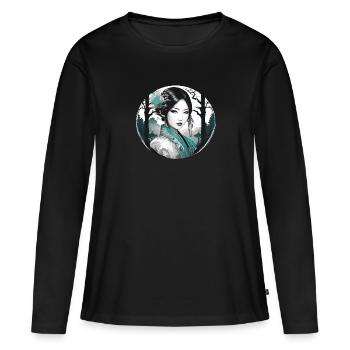 Manga, Anime, Gothique, Yeux verts, Ornement - T-shirt manches longues Premium bio Femme - noir - Devant - Julia (174cm)