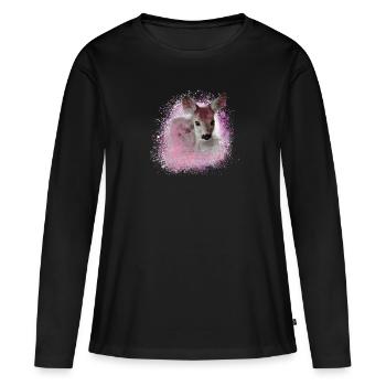 cerf rose, sauvage, fauve, graffiti, bambi, fauve, poulain - T-shirt manches longues Premium bio Femme - noir - Devant - Julia (174cm)
