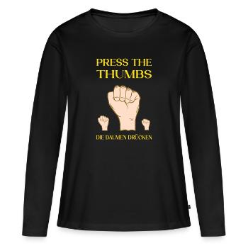 Press the thumbs. Croiser les doigts - T-shirt manches longues Premium bio Femme - noir - Devant - Julia (174cm)