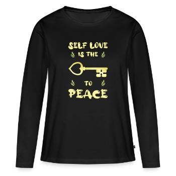 Self love is the key to peace (version anglaise) - T-shirt manches longues Premium bio Femme - noir - Devant - Julia (174cm)