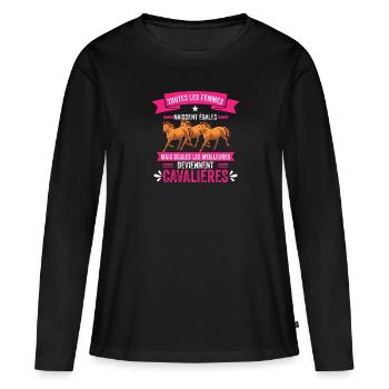 cavalière / Les Meilleures Deviennent Cavalières - T-shirt manches longues Premium bio Femme - noir - Devant - Julia (174cm)