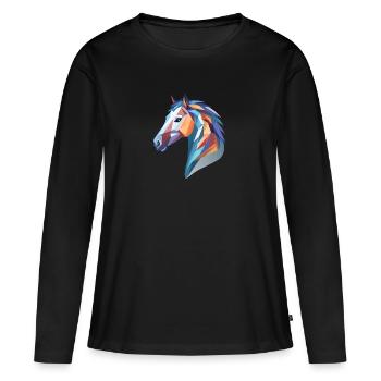 Pferdekopf - Frauen Premium Bio Langarmshirt - Schwarz - Vorne - Julia (174cm)