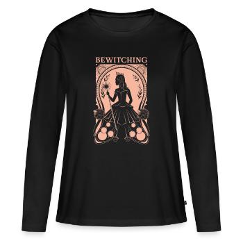 Wicked Design Glinda Envoûtante - T-shirt manches longues Premium bio Femme - noir - Devant - Julia (174cm)