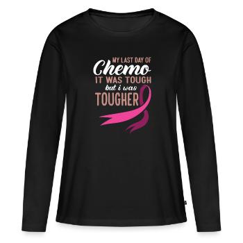 Mon dernier jour de chimio C’était dur mais j’étais - T-shirt manches longues Premium bio Femme - noir - Devant - Julia (174cm)