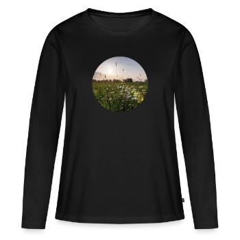 Landschaft mit Blumen im Sonnenlicht - Frauen Premium Bio Langarmshirt - Schwarz - Vorne - Julia (174cm)