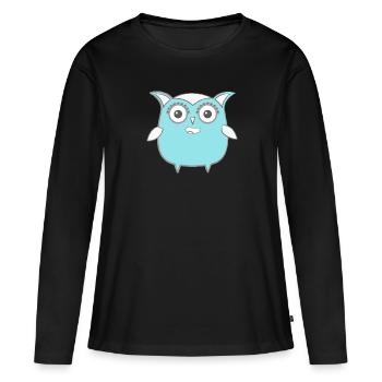 Hibou, Comic, nerd, menthe, geek, beauté, girly, bleu - T-shirt manches longues Premium bio Femme - noir - Devant - Julia (174cm)