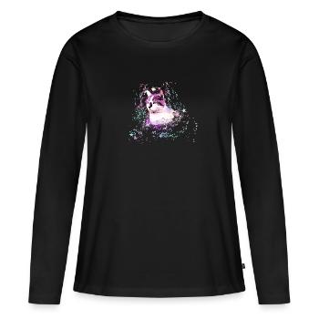 chat, coloré, aquarelle, art, peinture, graffiti, étoiles - T-shirt manches longues Premium bio Femme - noir - Devant - Julia (174cm)