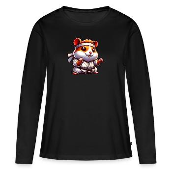 Hamster Karate Fighter in Kimono - Women's Premium Organic Long Sleeve Shirt - black - Front - Julia (174cm)