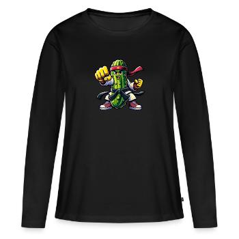 Karate Gurke Kämpfer Kühnes Abenteuer - Frauen Premium Bio Langarmshirt - Schwarz - Vorne - Julia (174cm)