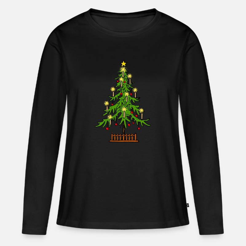 WEIHNACHTSBAUM - Frauen Premium Bio Langarmshirt - Schwarz