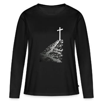Croix blanche avec ombre - T-shirt manches longues Premium bio Femme - noir - Devant - Julia (174cm)
