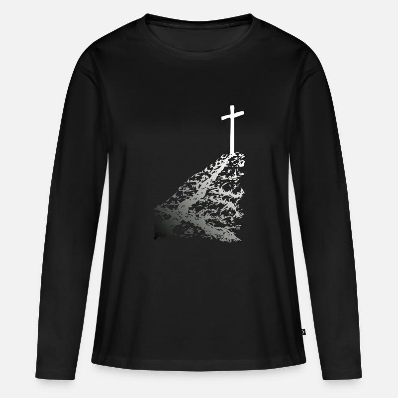 Weißes Kreuz mit Schatten - Frauen Premium Bio Langarmshirt - Schwarz