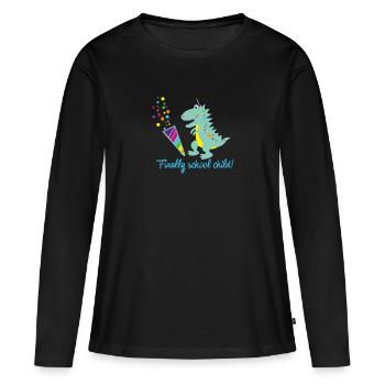 enfin écolier, écolier, dinosaure, dino - T-shirt manches longues Premium bio Femme - noir - Devant - Julia (174cm)