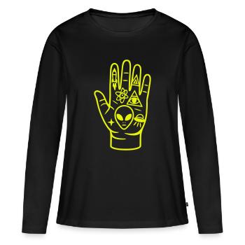 Main culte extraterrestre - T-shirt manches longues Premium bio Femme - noir - Devant - Julia (174cm)
