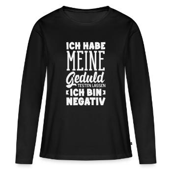 La patience à l’épreuve – je suis négatif - T-shirt manches longues Premium bio Femme - noir - Devant - Julia (174cm)
