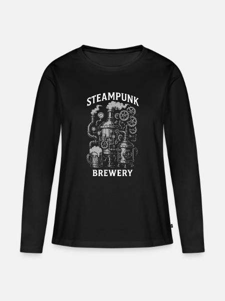 Steampunk Brauerei Zahnräder Design - Frauen Premium Bio Langarmshirt - Schwarz