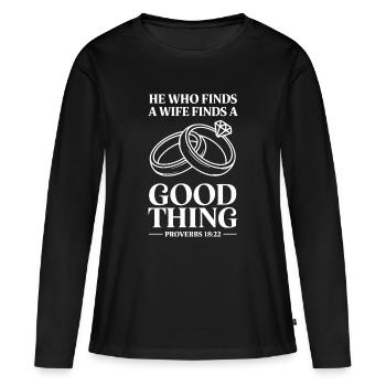 Celui qui trouve une femme trouve une bonne chose Proverbes - T-shirt manches longues Premium bio Femme - noir - Devant - Julia (174cm)