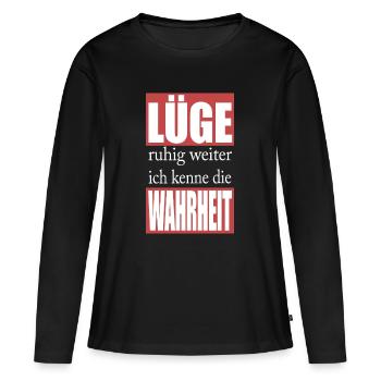 Vérité vs. mensonge dans la conception des blocs rouges - T-shirt manches longues Premium bio Femme - noir - Devant - Julia (174cm)
