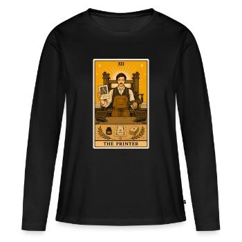 Scarabée de l’écorce de l’épicéa | Art imprimé Typographie Tarot - T-shirt manches longues Premium bio Femme - noir - Devant - Julia (174cm)