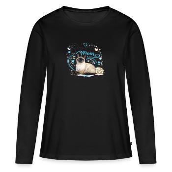 Maman siamoise aux pattes en cœur bleu - T-shirt manches longues Premium bio Femme - noir - Devant - Julia (174cm)