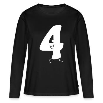 Funny Four: Minimalist Numeral 4 | Fourth - Women's Premium Organic Long Sleeve Shirt - black - Front - Julia (174cm)