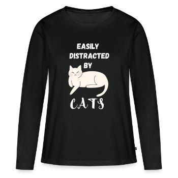 Easily distracted by Cats - Women's Premium Organic Long Sleeve Shirt - black - Front - Julia (174cm)
