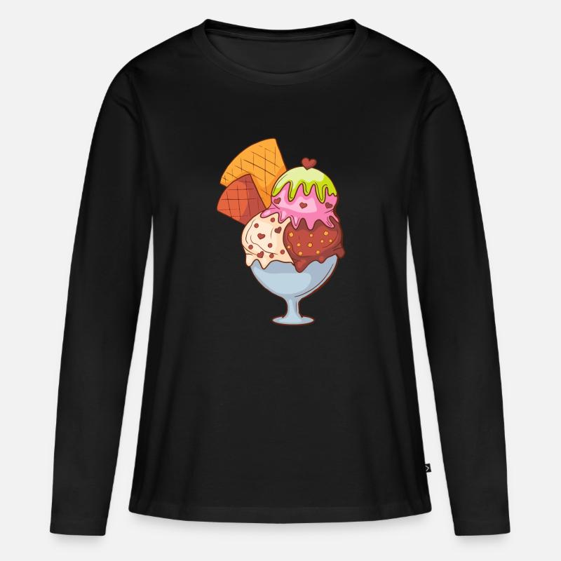 Eis Speiseeis Eiskrem Eiscreme Kugeleis Eisbecher - Frauen Premium Bio Langarmshirt - Schwarz