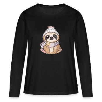 Mignon paresseux avec écharpe et chapeau à pompon. - T-shirt manches longues Premium bio Femme - noir - Devant - Julia (174cm)