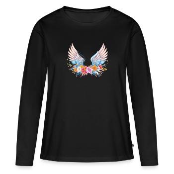angelwings,engelsflügel,graffiti,bunt,blumen - Frauen Premium Bio Langarmshirt - Schwarz - Vorne - Julia (174cm)